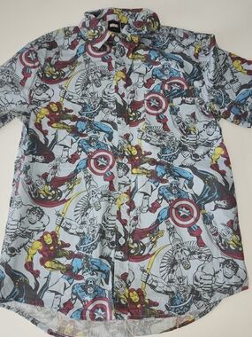 Marvel Short-Sleeve Comic Print Shirt — Blue, Red, Yellow